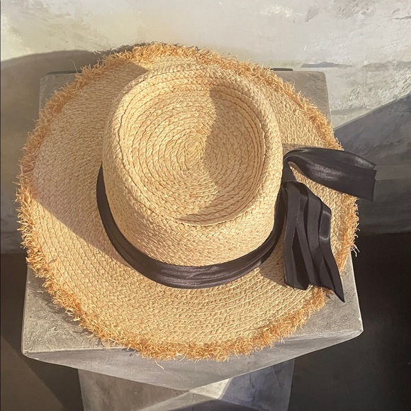 Tan Straw Hat with Black Ribbon - Picture 3 of 4